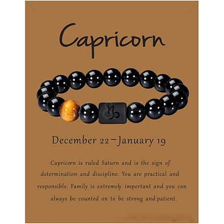 12 Constellation Natural Round Tiger Eye Beads Stretch Bracelets WGD22B0-16-1