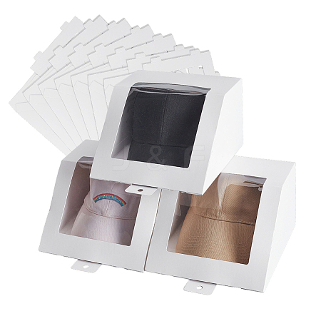 Foldable Cardboard Gift Cap Storage Boxes with Clear PVC Window LS-CON-WH0099-67A-1