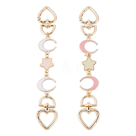 2Pcs 2 Colors Alloy White and Red Enamel Moon Star Bag Extender Chains HJEW-TAC0137-1