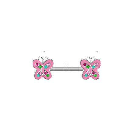 316L Surgical Stainless Steel Rose Rhinestone Nipple Rings WG189E0-02-1