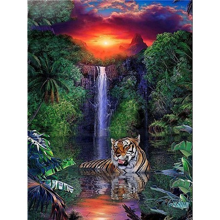 DIY Rectangle Forest Tiger Waterfall Scenery Theme Diamond Painting Kits PW-WG20335-09-1