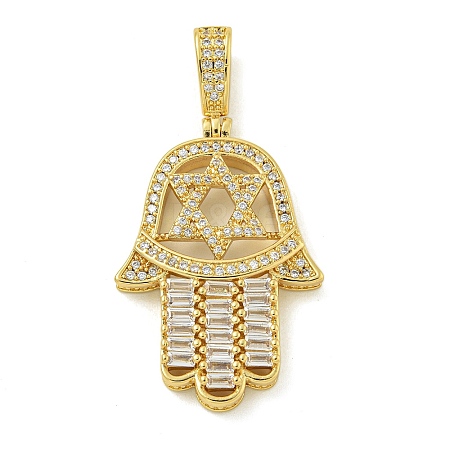 Rack Plating Brass Micro Pave Clear Cubic Zirconia Pendant KK-Z067-25G-1