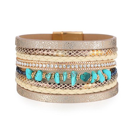 Bohemian Style Turquoise PU Imitation Leather Multi-strand Bracelets WGC9584-04-1