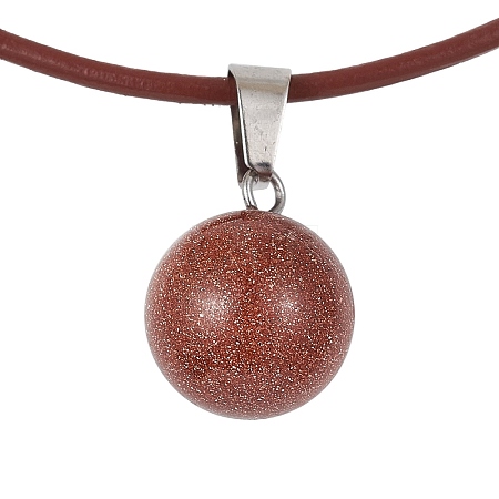 Synthetic Goldstone Round Pendant Necklaces NJEW-JN04478-02-1