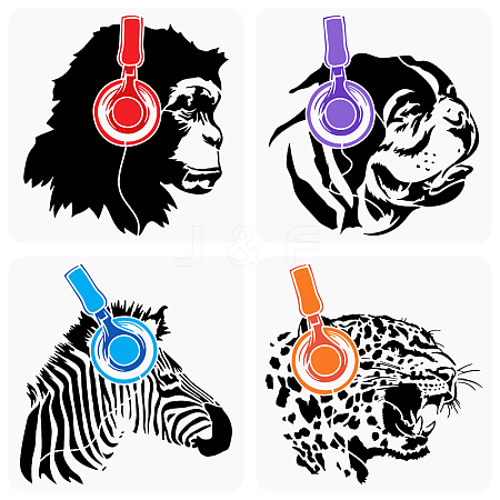 4Pcs 4 Styles PET Hollow Out Drawing Painting Stencils DIY-WH0394-0192-1