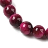 8mm Round Dyed Natural Magenta Tiger Eye Beaded Stretch Bracelets for Women Men BJEW-M318-01-2