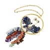 Butterfly Brass & Natural Lapis Lazuli Pendant Decorations HJEW-Z007-04G-02-2