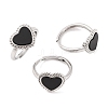 Heart Natural Black Onyx Adjustable Rings RJEW-Q817-05P-05-1