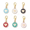 Flat Round with Heart Alloy Enamel Pendant Decorations HJEW-JM04301-S-1