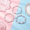 3Pcs 3 Colors Crackle Glass & Shell Pearl Beaded Stretch Bracelets for Women BJEW-JB12384-1