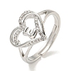 Heart with Letter Rack Plating Brass Micro Pave Clear Cubic Zirconia Adjustable Rings for Women RJEW-I105-01P-E-1