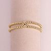 Brass Micro Pave Clear Cubic Zirconia Beads Double Strands Stretch Bracelets for Women FS-WGC7159-15-1