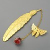 Golden Tone Brass Feather Bookmarks AJEW-WH0020-55G-04-2