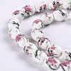 Handmade Flower Printed Porcelain Ceramic Beads Strands PORC-J006-D08-1