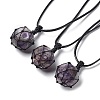 Natural Amethyst Round Pendant Necklace NJEW-H009-02-03-1