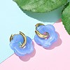 Brass Resin Flower Hoop Earrings for Women EJEW-U038-01G-09-2