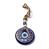 Flat Round with Evil Eye Lampwork Pendant Decoration HJEW-Z005-01F-1