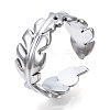 304 Stainless Steel Leaf Open Cuff Ring for Women RJEW-N040-28-1