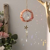Watermelon Stone Glass Web with Feather Wall Hanging Decoration PW-WG28944-01-3
