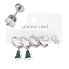 3 Pairs 3 Styles Christmas 304 Stainless Steel Hoop & Studs Earrings Set for Women EJEW-K279-11B-P-1