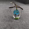 Alloy Wire Wrapped Oval Glass Inner Dried Flower Tree Pendant Waxed Cord Necklaces for Women FS-WG6B63C-04-1