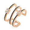Rectangle Rack Plating Brass Micro Pave Cubic Zirconia Wide Cuff Rings for Women RJEW-F162-15RG-1