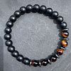 Natural Tiger Eye & Matte Black Obsidian Round Beads Stretch Bracelets for Men Women UT1293-3-1