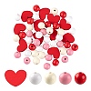 130Pcs 5 Style Red Series Painted Natural Wood Beads WOOD-LS0001-40-1