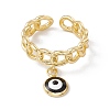 Enamel Evil Eye Charm Open Cuff Ring with Enamel RJEW-I086-06G-02-2