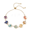 Chakra Brass Ring Link & Natural & Synthetic Mixed Gemstone Chips Beads Link Bracelets BJEW-TA00717-01-3