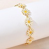 Brass & Enamel Daisy Link Chain Bracelets for Women BJEW-A171-03G-3