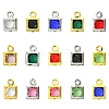 30Pcs 15 Colors Square Rack Plating Brass Glass Charms KK-FS0001-40-1