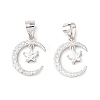 925 925 Sterling Silver Pave Clear Cubic Zirconia Crescent Moon with Star Charms STER-G050-02P-1