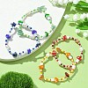 4Pcs 4 Style Natural Gemstone Chips & Lampwork Mushroom Beaded Stretch Bracelets BJEW-TA00442-2