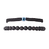2Pcs 2 Styles Natural Black Onyx & Black Agate & Synthetic Lava Rock Beads Braided Bead Bracelets for Women BJEW-JB12591-4