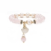 Natural Rose Quartz & Pearl Stretch Bracelet BJEW-JB09224-01-1