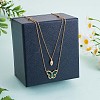 Natural Malachite Butterfly & Cubic Zirconia Oval Pendant Double Layered Necklace JN1057A-6