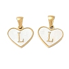 304 Stainless Steel Pave Natural White Shell Heart with Initial Slice Pendants STAS-R168-25G-L-1