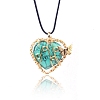 Synthetic Turquoise Dyed Metal Wire Wrapped Heart Pendants PW-WG13885-08-1