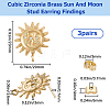 Beebeecraft 3 Pairs Brass Micro Pave Cubic Zirconia Sun Stud Earring Findings KK-BBC0007-97-2