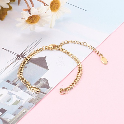 Two-Layer 304 Stainless Steel Curb Chain & Brass Cable Chain Bracelet Making AJEW-JB00923-1