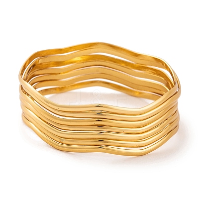 7Pcs PVD Vacuum Plating 304 Stainless Steel Wave Bangles Set for Women BJEW-A011-10B-G-1