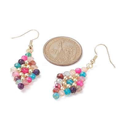Natural Mixed Gemstone Beaded Rhombus Dangle Earrings EJEW-JE05264-1