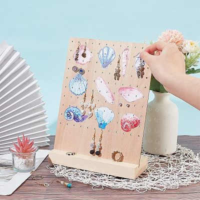 Ocean Them Printed Wooden Earring Display Stands EDIS-WH0006-51-1
