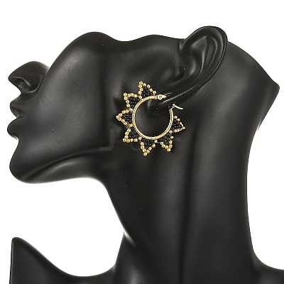 Glass Beaded Hoop Earrings EJEW-MZ00750-1