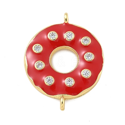 Rack Plating Brass Clear Cubic Zirconia Donut Connector Charms KK-A234-030G-02-1