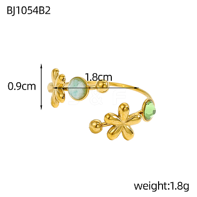 304 Stainless Steel & Nstural Gemstone & Cubic Zirconia Cuff Rings for Women STAS-OY012-53G-1