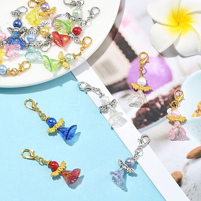 8Pcs Acrylic & Glass Pearl & Alloy Pendant Decorations HJEW-FS00071-1