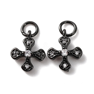 Brass Micro Pave Cubic Zirconia Tiny Cross Charms ZIRC-G128-04B-1-1