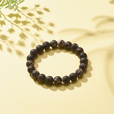 Round Natural Agate Stretch Beaded Bracelets BJEW-JB08196-04-1
